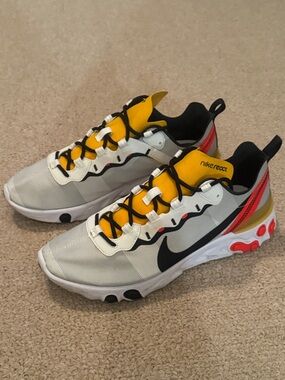 Nike React Women’s Sneakers in White, Yellow, Black and Red Accent